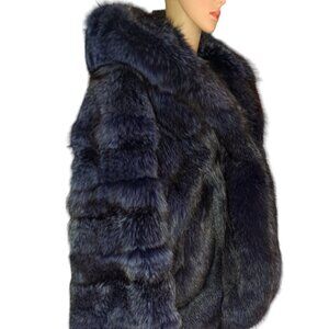 Blue Fox Hooded Jacket Karl Lagerfeld Maximilian Bloomingdales 3/4 length VTG